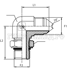 Адаптер 90° JIC(ш) 1/2" - Metric(ш) 10X1 o.r.+ контргайка (Vitillo SPA)