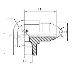 Адаптер 90° JIC(ш) 7/8" - NPT(F) 1/2" (Vitillo SPA)