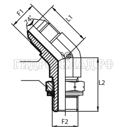 Адаптер 45° JIC(ш) 1.1/16" - Metric(ш) 27X2 o.r.+ш+ контргайка (Vitillo SPA)