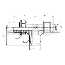Адаптер тройник  JIC(ш) 7/8" - BSPP(ш) 1/2" o.r.+ контргайка - JIC(ш) 7/8" (Vitillo SPA)