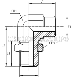 Адаптер 90° ORFS(ш) 13/16" - ORFS(ш) 13/16" контргайка (Vitillo SPA)