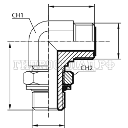 Адаптер 90° ORFS(ш) 1.3/16" - BSPP(ш) 1/4" o.r.+ контргайка (Vitillo SPA)