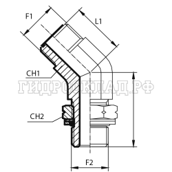 Адаптер 45° ORFS(ш) 9/16" - Metric(ш) 10X1 o.r.+ контргайка (Vitillo SPA)
