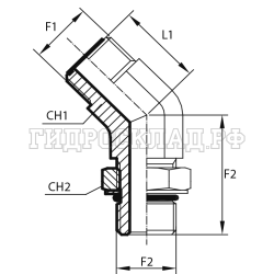 Адаптер 45° ORFS(ш) 1.11/16" - UNF(ш) 1.7/8" o.r.+ контргайка (Vitillo SPA)