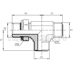 Адаптер тройник ORFS(ш) 13/16" - Metric(ш) 22X1.5 o.r.+ контргайка - ORFS(ш) 13/16" (Vitillo SPA)