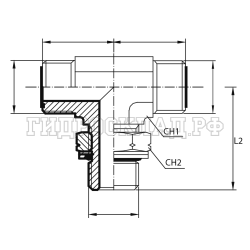 Адаптер тройник ORFS(ш) 2" - ORFS(ш) 48X2 - Metric(ш) 2" o.r.+ контргайка (Vitillo SPA)