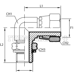 Адаптер 90° ORFS(г) 1.7/16" - Metric(ш) 33X2 o.r.+ контргайка (Vitillo SPA)