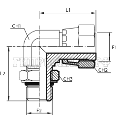 Адаптер 90° ORFS(г) 13/16" - UNF(ш) 3/4" o.r.+ контргайка (Vitillo SPA)